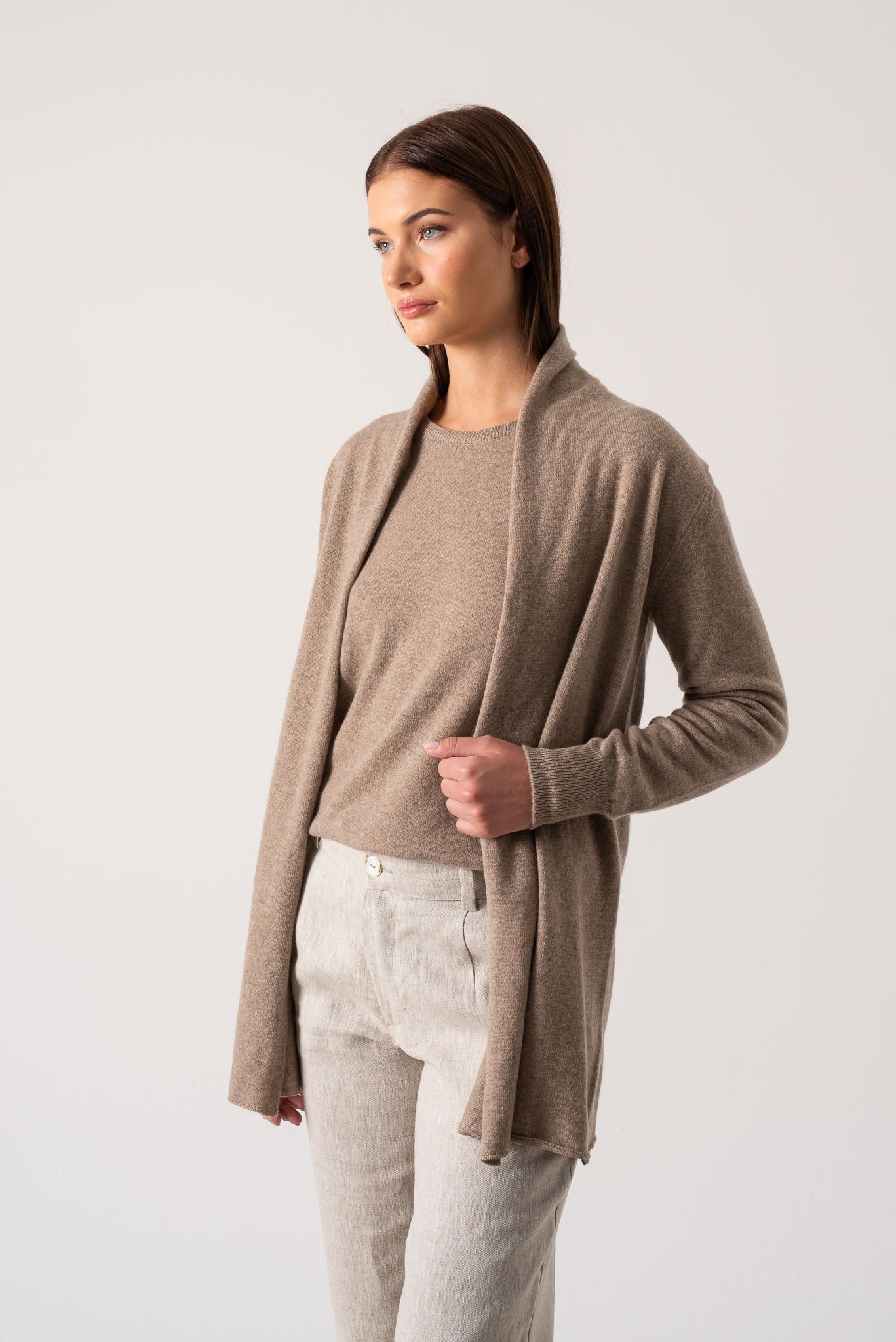 Aurea Cashmere Cardigan Taupe Luxmii