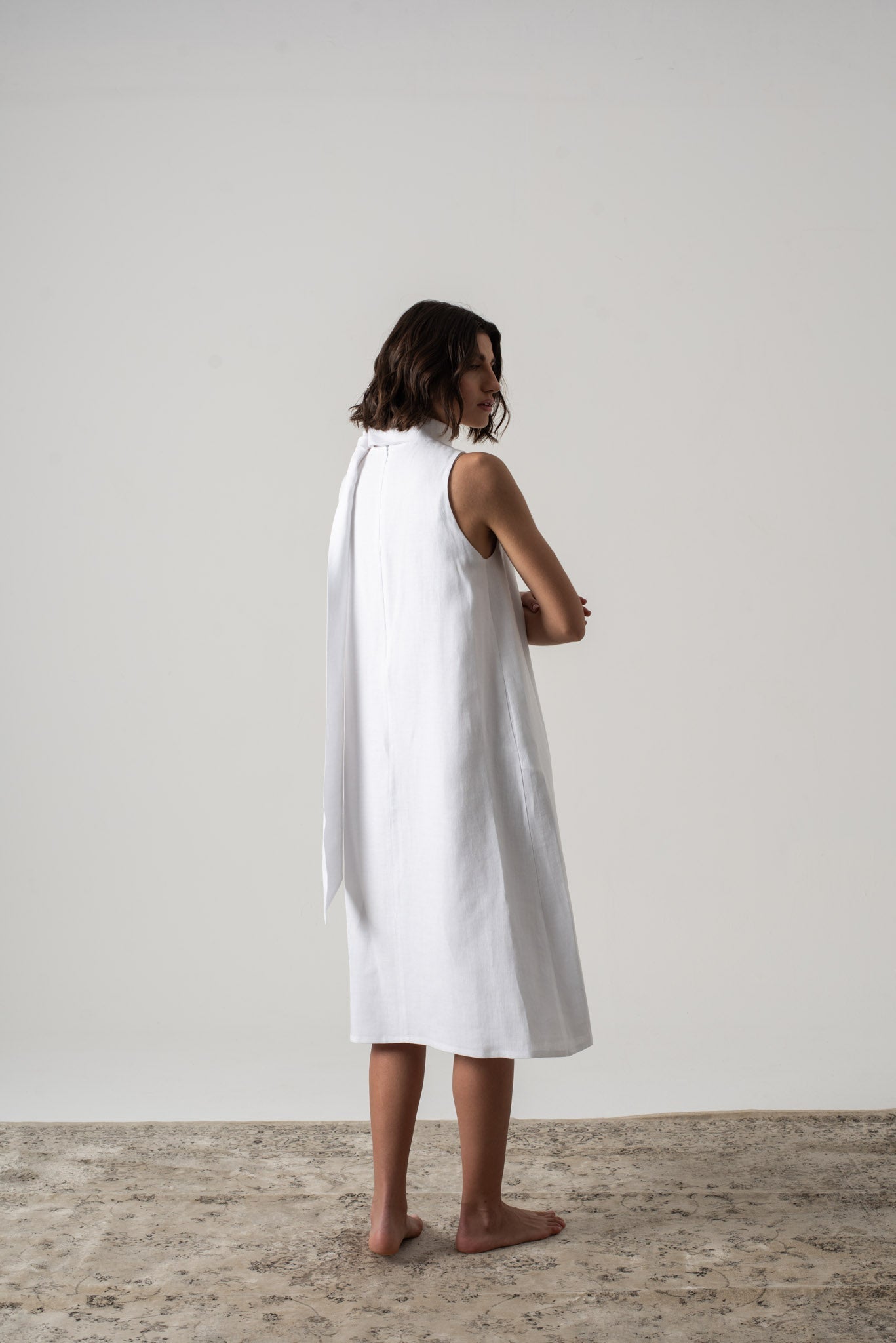 Axel Linen Tie Dress White Luxmii