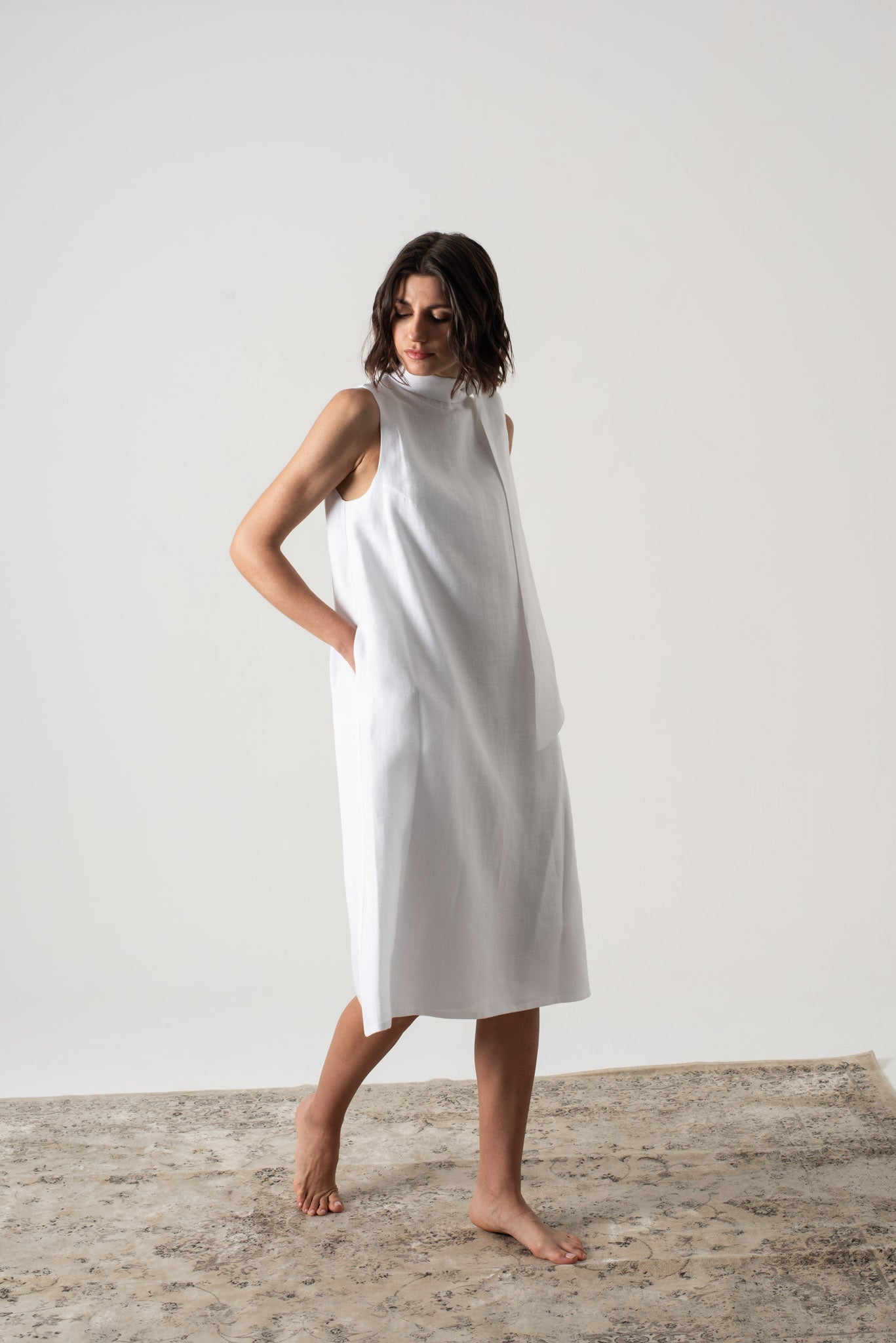 Axel Linen Tie Dress White Luxmii