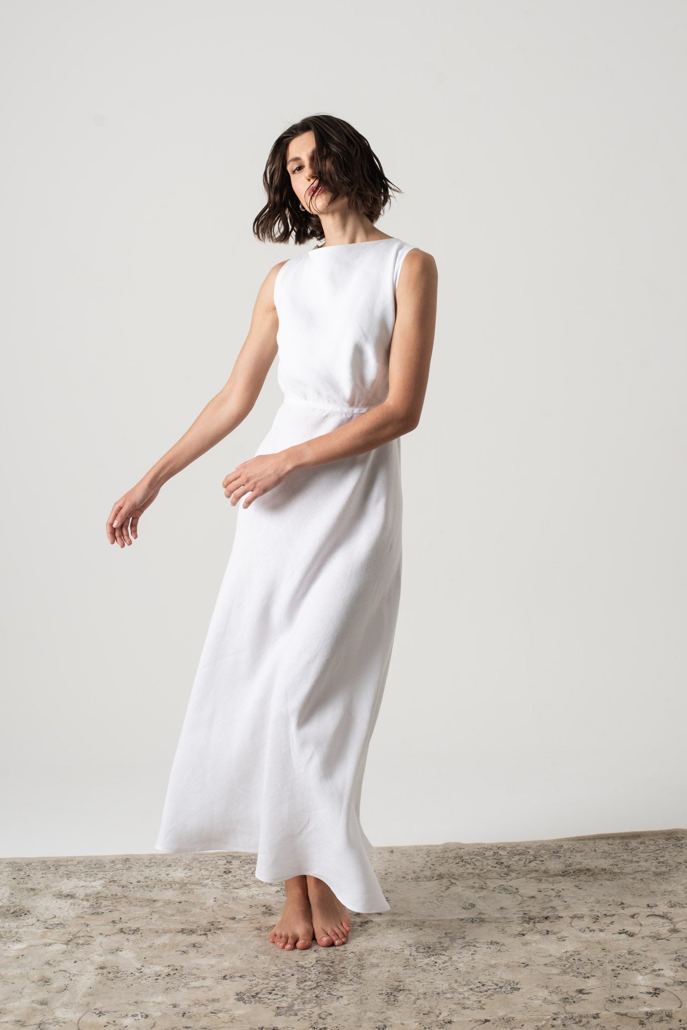 Hemming Linen Midi Dress White Luxmii