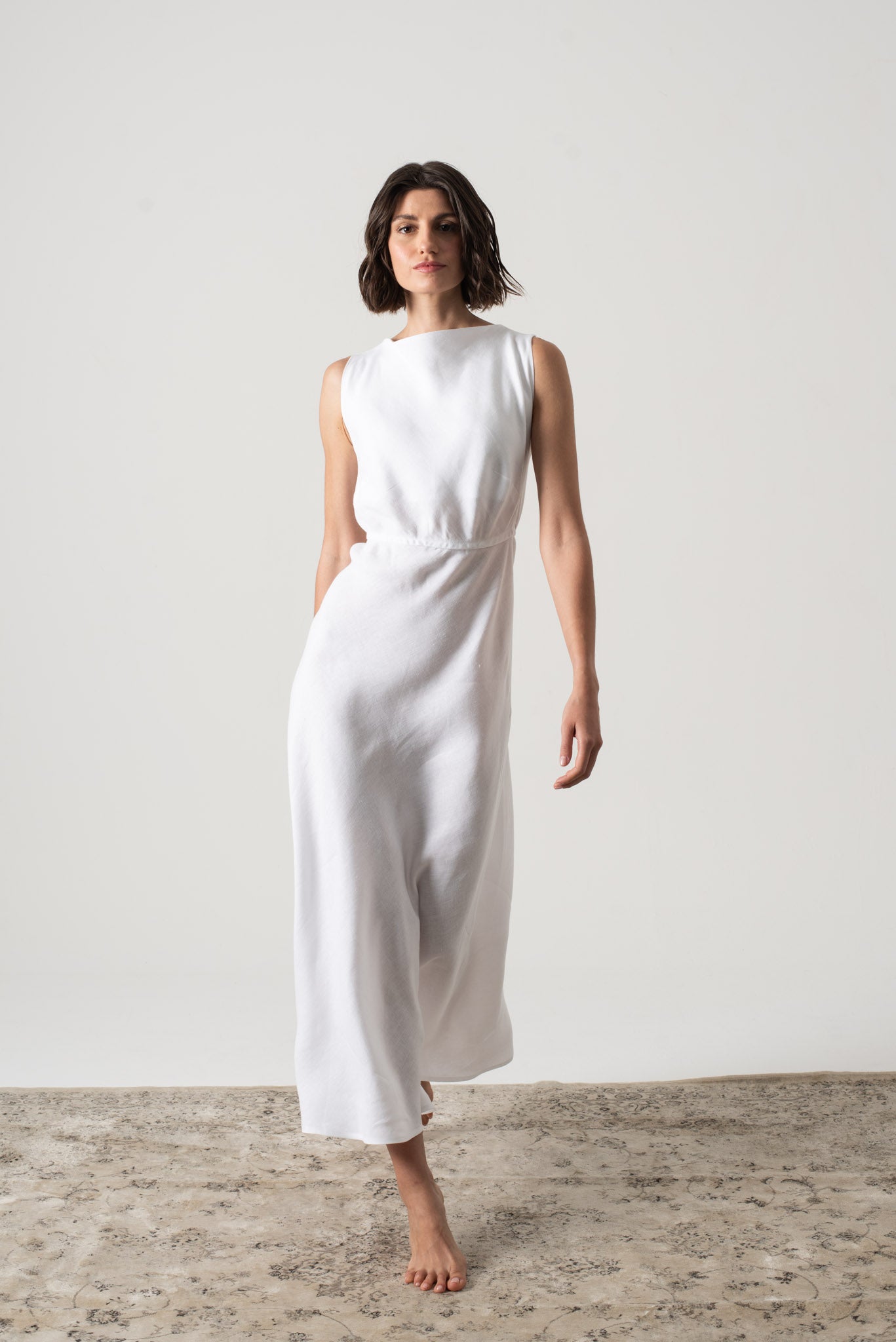 Hemming Linen Midi Dress White Luxmii