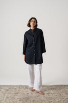 Hugo Linen Tunic Button Shirt Navy Luxmii