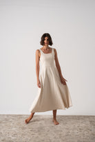 Ionia Linen Midi Dress Natural Beige Luxmii