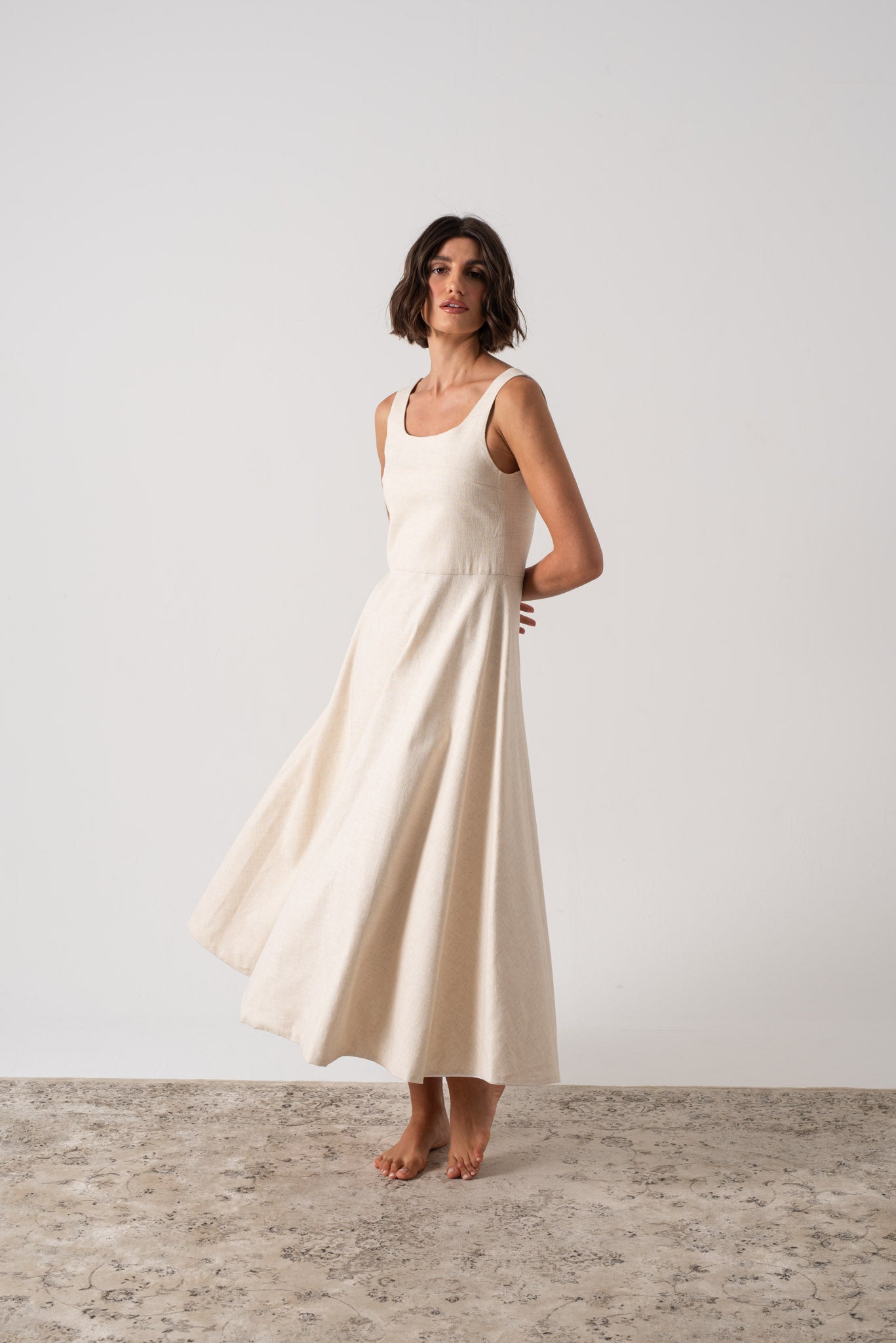 Ionia Linen Midi Dress Natural Beige Luxmii