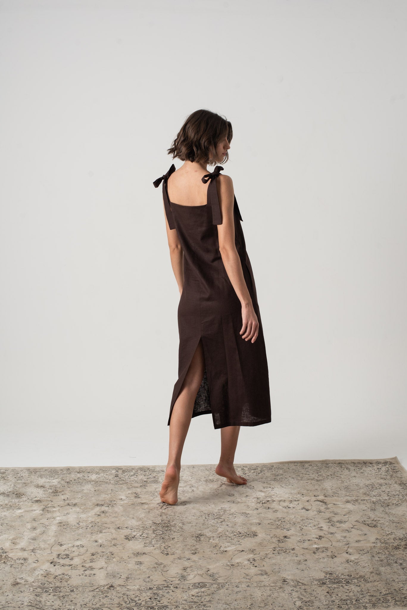 Jakob Linen Slip Dress Brown Espresso Luxmii