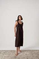 Jakob Linen Slip Dress Brown Espresso Luxmii