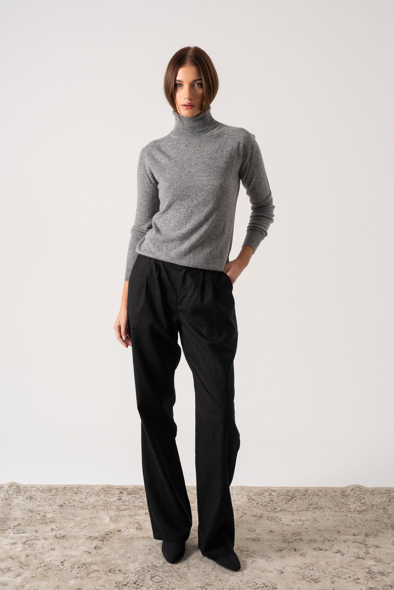 Ombra Cashmere Turtleneck Sweater Mélange Grey Luxmii