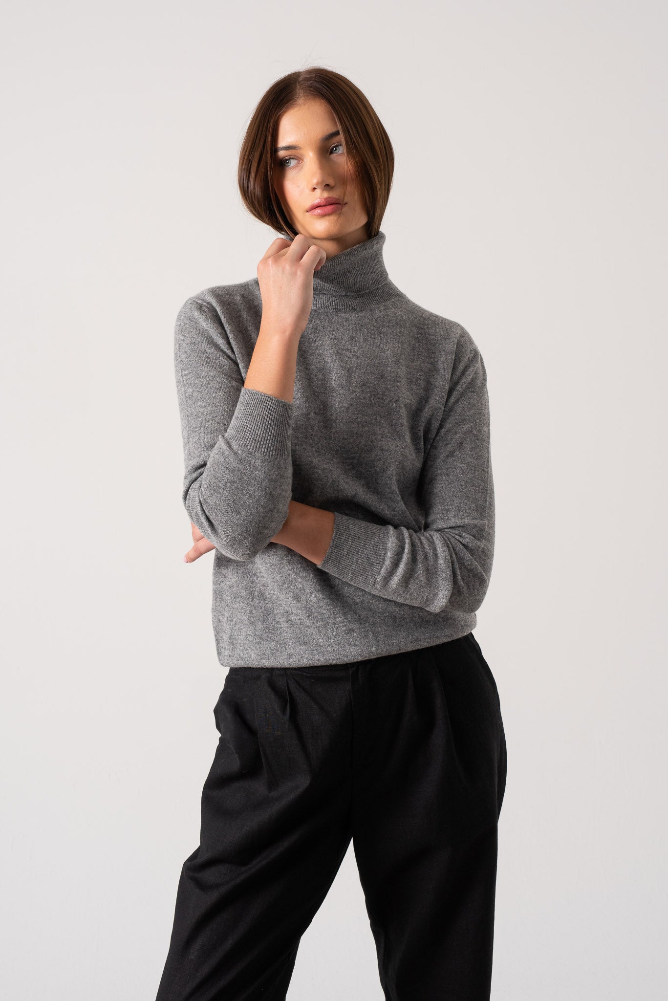 Ombra Cashmere Turtleneck Sweater Mélange Grey Luxmii