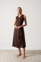 Safari Linen Wrap Dress Brown Espresso Luxmii