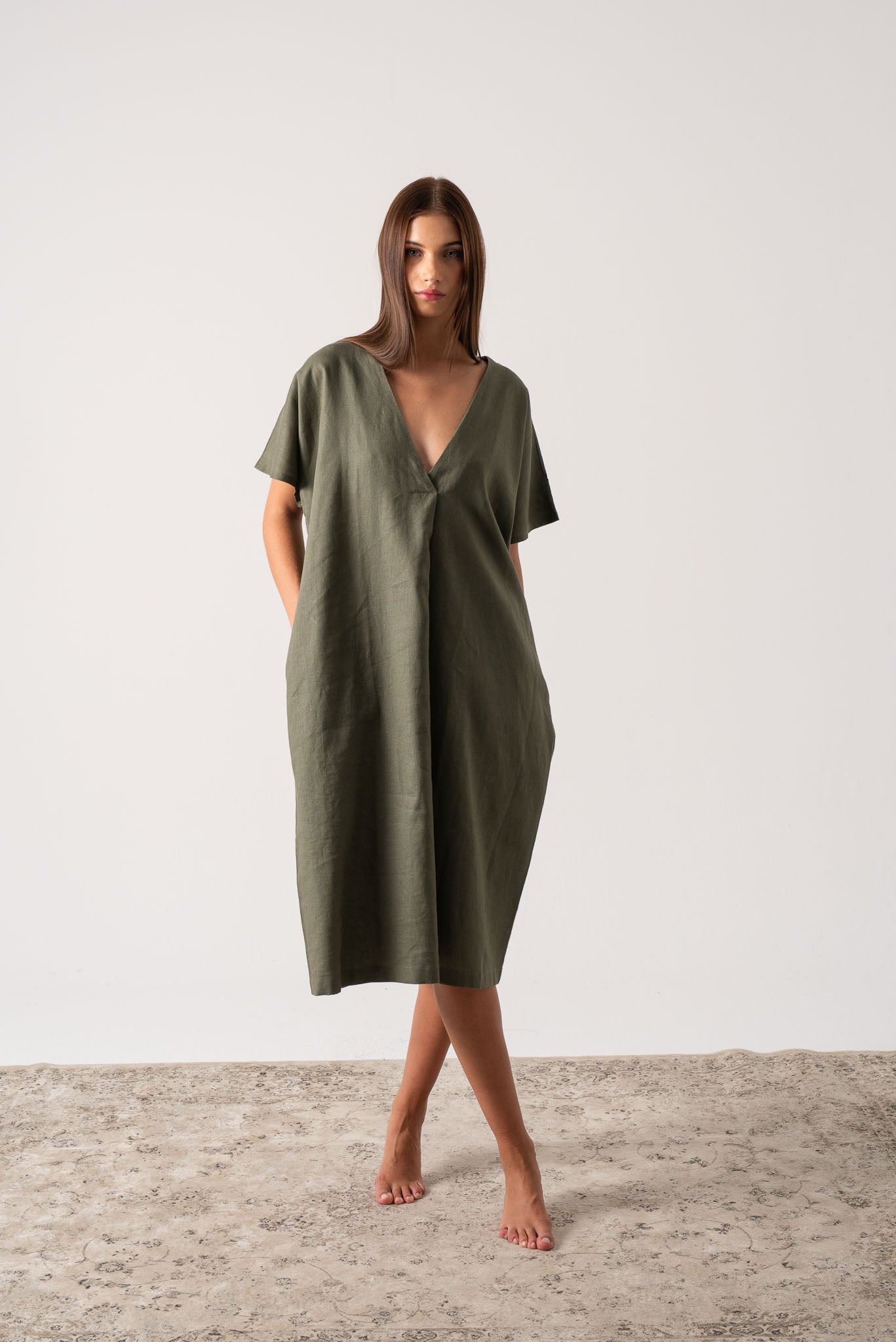 Vacanza Linen Kaftan Khaki Luxmii