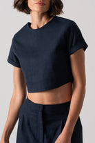 Zafiro Linen Cropped Top in Navy Luxmii