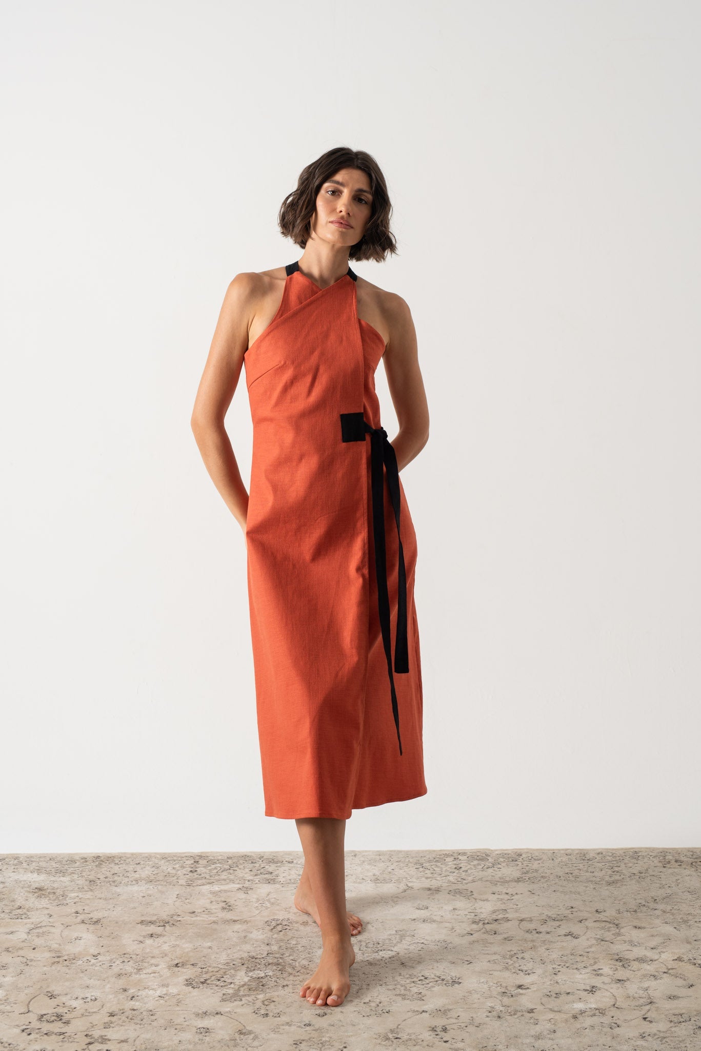 Zulu Linen Wrap Dress in Copper Luxmii